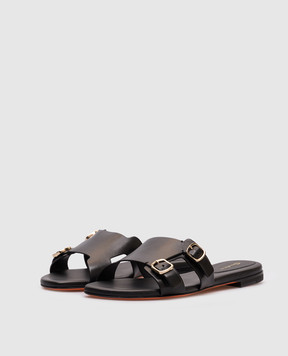Santoni Черные кожаные шлепанцы WHPF70071HA1TLGA