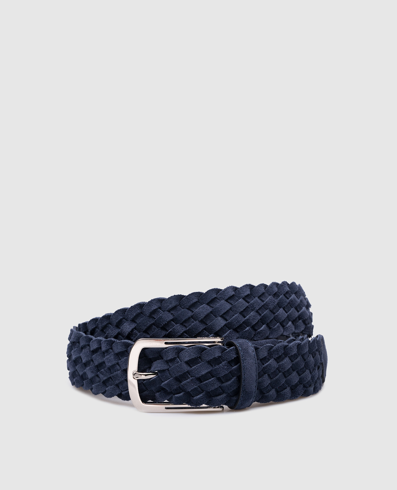 Blue suede belt with logo weave