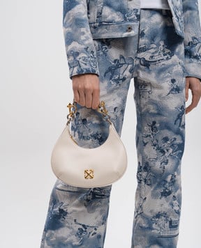 Off-White Бежевая кожаная сумка-хобо с металлической эмблемой Arrow OWNN184C99LEA001