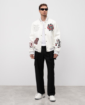 Off-White Белый кожаный бомбер с кристаллами. OMJA123Z25LEA002