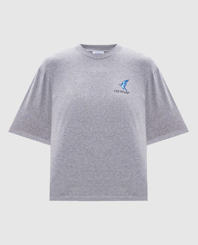 Off-White Серая футболка с принтом Fresco OWAA124S25JER003