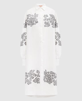Ermanno Scervino Біла сукня-сорочка з льону з квітковою вишивкою D444Q618EJH