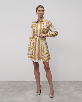Versace Бежева сукня-сорочка із шовку в принт 10189331A13638