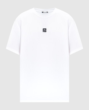 Balmain Белая футболка с фактурной вышивкой монограммы логотипа PB EH1EG010BC87