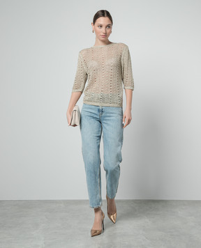 Twinset Бежевий ажурний джемпер з люрексом 241TT3133