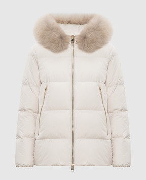 Moncler Бежевый пуховик Laichefur с мехом J20931A0017454AQE