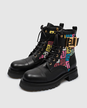 Balmain Черные комбинированные ботинки Charlie с логотипом DN1TC961TVCI