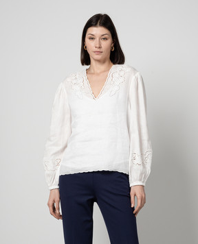 Twinset Белая блуза из льна с вышивкой 241TT2333