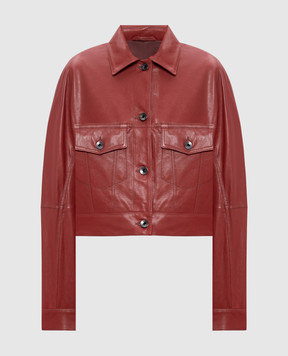 Brunello Cucinelli Бордовая укороченная кожаная куртка с цепочкой мониль MPCKL7812