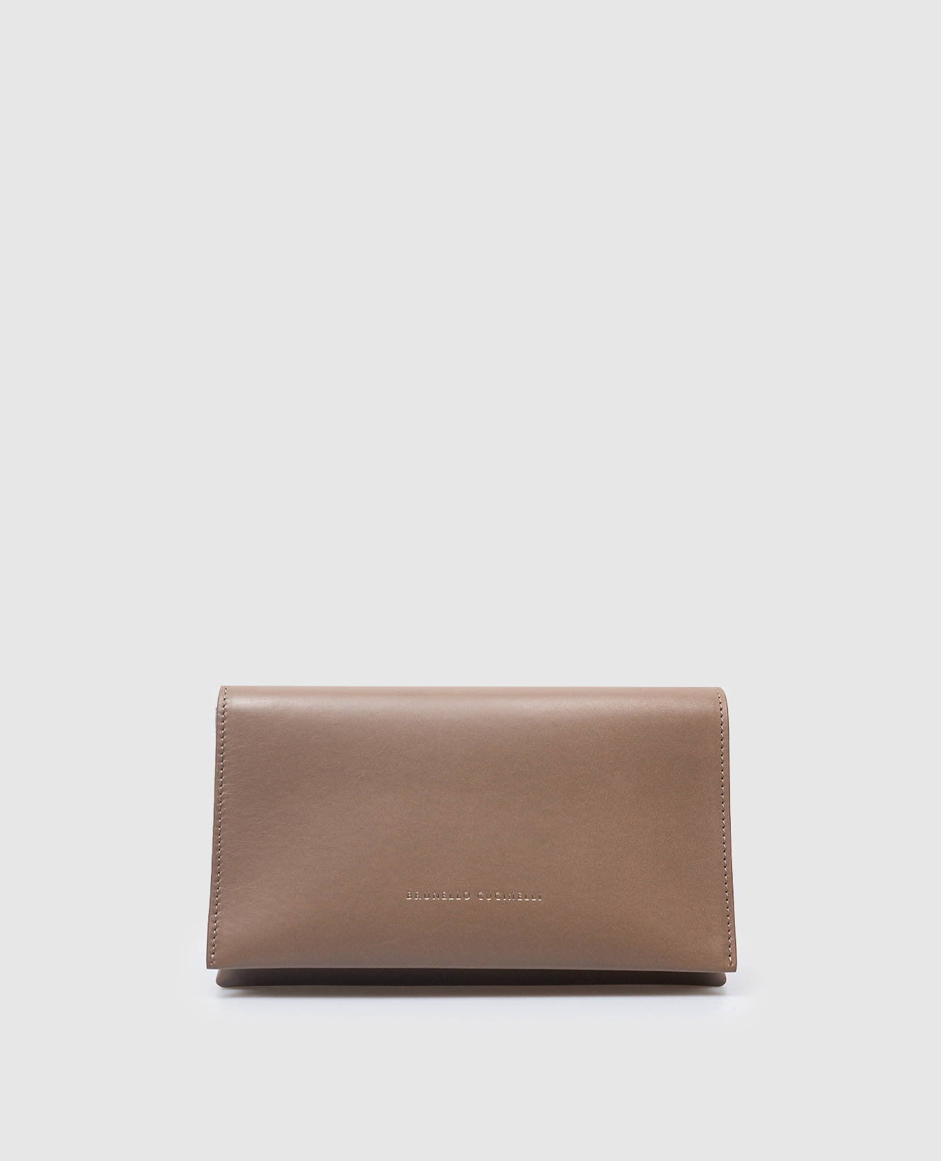Brown leather clutch with logo