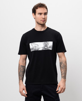 C.P. Company Черная футболка с брендовым принтом MTS319A005431G