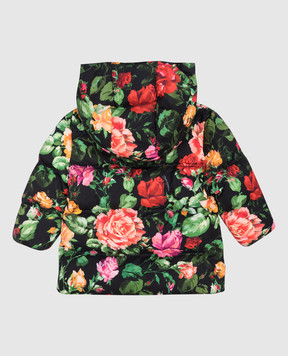 Dolce&Gabbana Детский черный пуховик в цветочный принт. L5JBQ5ISMIB