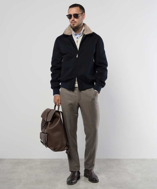 Brunello Cucinelli - Синяя куртка из кашемира с мехом MM4006889