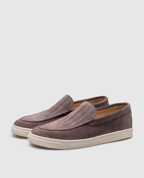 Brunello Cucinelli Коричневые замшевые слипоны в узор с логотипом логотип MZUHVSN335