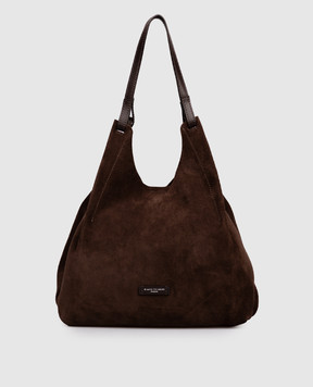 Gianni Chiarini Коричнева замшева сумка-тоут Dua з логотипом BS9780CMPL