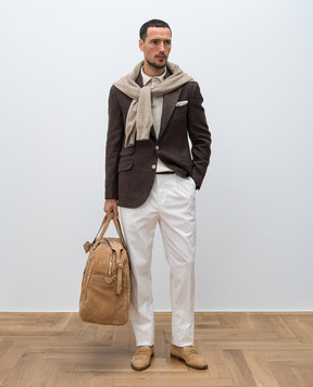 Brunello Cucinelli Коричневий піджак з льону, вовни та шовку MW4827BWD