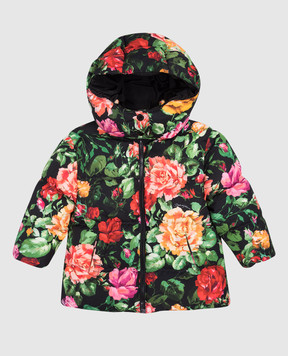 Dolce&Gabbana Детский черный пуховик в цветочный принт. L5JBQ5ISMIB