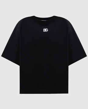 Dolce&Gabbana Чорна футболка з вишивкою монограми логотипа F8U10ZGDCYD