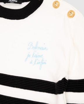 Balmain Дитячий білий джемпер з вовною в смужку BX9P50Z32971214