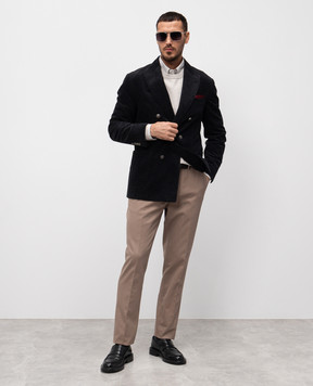 Brunello Cucinelli Чорний вельветовий двобортний піджак з кашеміром MY4767BBDK