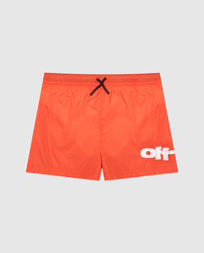 Off-White Детские оранжевые шорты для плавания с принтом логотипа OBFA001S25FAB001