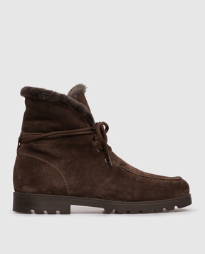 Santoni Коричневые замшевые ботинки на меху WTDR71048DKRAPFR