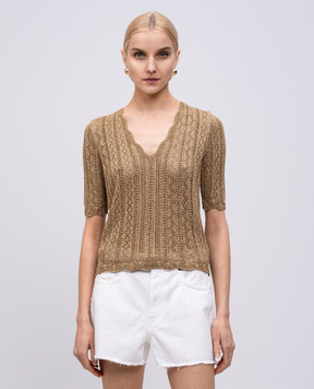 Twinset Бежевий ажурний топ з люрексом 251TT3194