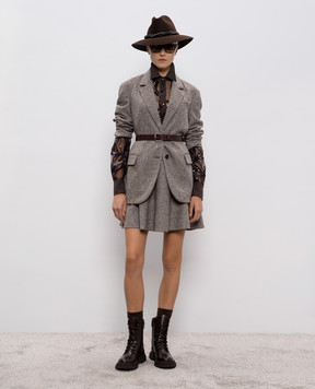 Brunello Cucinelli Коричнева спідниця з вовною у візерунок MG529G3919