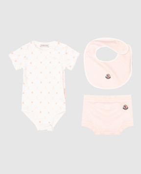 Moncler ENFANT Детский розовый набор с боди, трусики и слюнявка с логотипом логотип. K19518P0000489AT0