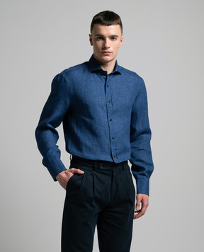 Brunello Cucinelli Синя сорочка з льону у візерунок MM6311718