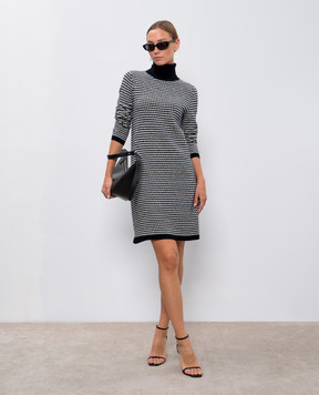 Allude Черное платье миди с шерстью и кашемиром в геометрический узор. 24517022