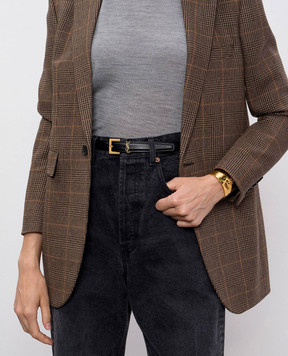 Saint Laurent Чорний шкіряний ремінь Cassandre з логотипом 554465BOO0W