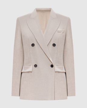 Brunello Cucinelli Бежевый двубортный меланжевый жакет из шерсти и кашемира MD5887083