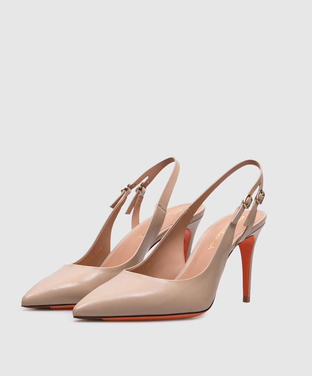 Santoni Бежевые кожаные слингбеки WDID71269HI2NSZA изображение 2