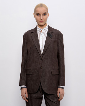 Brunello Cucinelli Коричневий жакет з брошкою MB1257390P