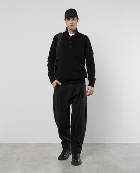 Stone Island Чорний светр з вовною з нашивкою логотипа 8115540A3