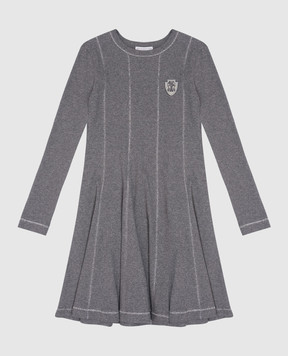 Brunello Cucinelli Дитяча сіра сукня в рубчик з кашеміром з нашивкою логотипа BB056A315C