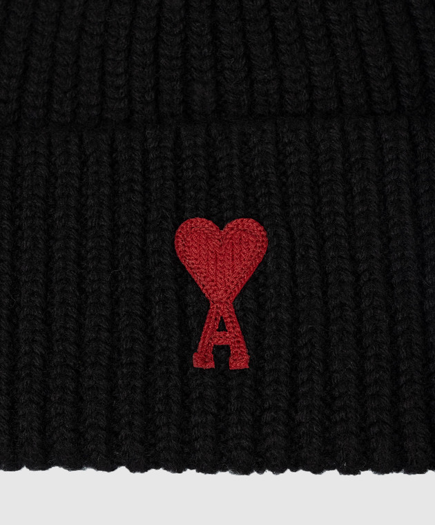 Ami Paris Черная шапка из шерсти с вышивкой Ami de Coeur BFUHA106018 изображение 3