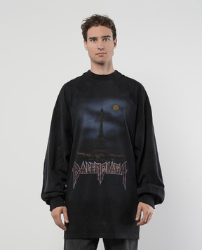 Balenciaga Черный лонгслив PARIS MOON с винтажным эффектом 791613TQVY2