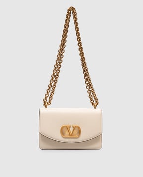 Valentino Бежевая кожаная сумка-мессенджер с металлической эмблемой VLogo Signature 6W2B0R17GCB