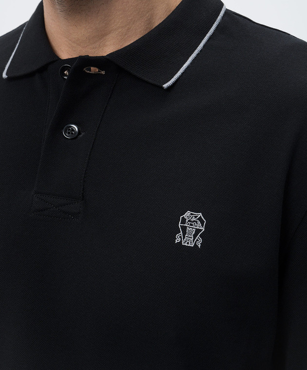 Brunello Cucinelli Черное поло с вышивкой эмблемы ME8549779G изображение 5