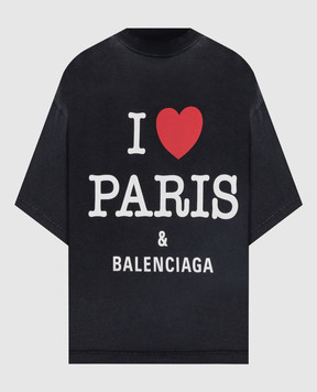Balenciaga Черная футболка I Love Paris & Balenciaga с эффектом потертости 818431TRVU9