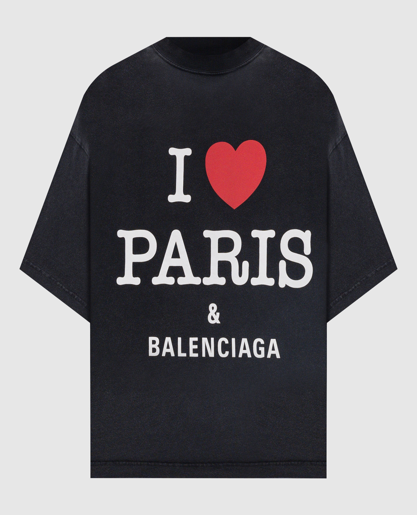 

Черная футболка I Love Paris & Balenciaga с эффектом потертости, Черный, Футболки