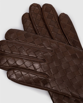 Sermoneta Gloves Коричневі шкіряні рукавички з плетінням BW