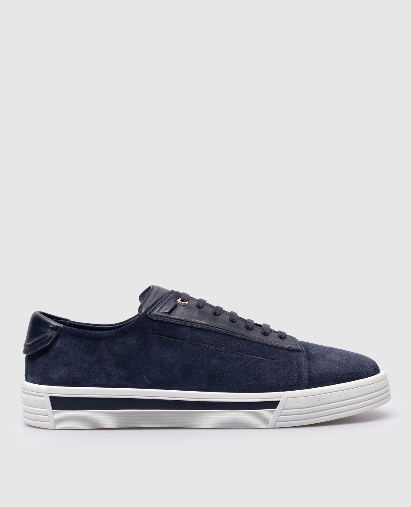 Blue suede trainers with logo