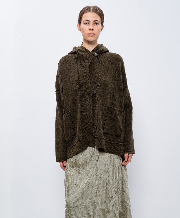 Masnada Зеленый кардиган из шерсти с капюшоном 77A07 изображение 3