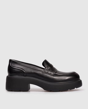 Santoni Чорні шкіряні лофери з логотипом WUEW71868SMOTDYL
