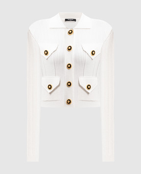 Balmain Білий кардиган з акцентною фурнітурою Chain Lion Thread EF1KL150KI10