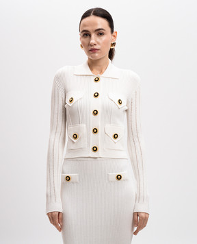 Balmain Білий кардиган з акцентною фурнітурою Chain Lion Thread EF1KL150KI10