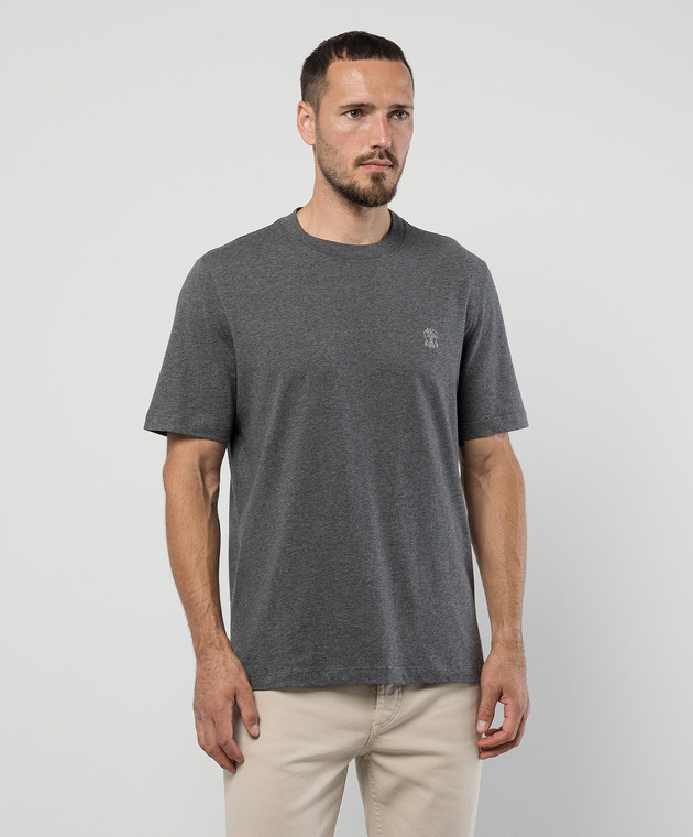 Brunello Cucinelli Серая меланжевая футболка с эмблемой логотипа M0B138440 изображение 3